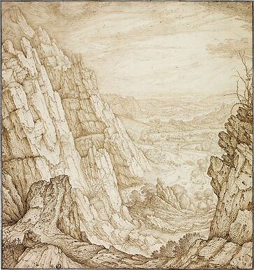 Vallée étendue, vue entre deux hauteurs rocheuses