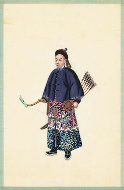Page d'un album de peinture d’exportation figurant des personnages chinois