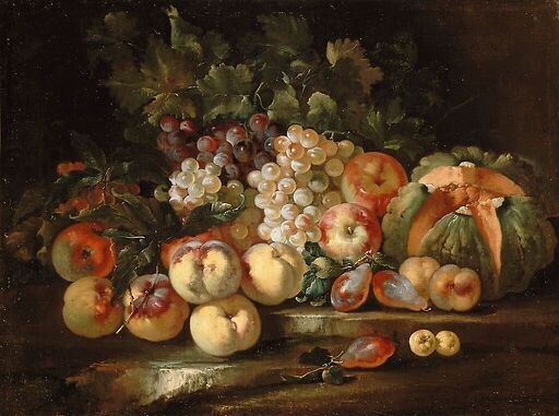 Still life with grapes and apples