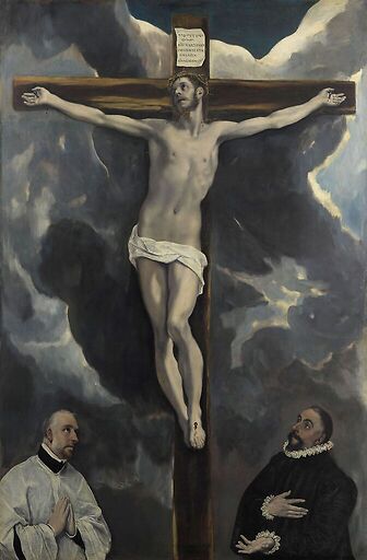 Christ on the Cross worshipped by two donors