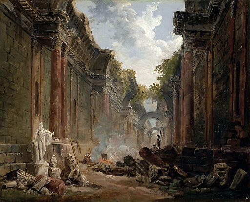 Imaginary view of the Great Gallery of the Louvre in ruins