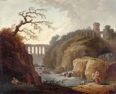 Paysage avec aqueduc et torrent