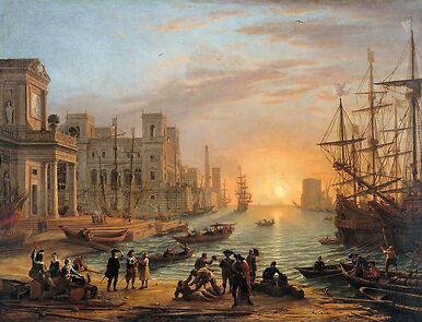 Port de mer au soleil couchant