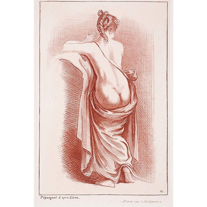 Femme à demi nue de dos, les jambes dans une draperie