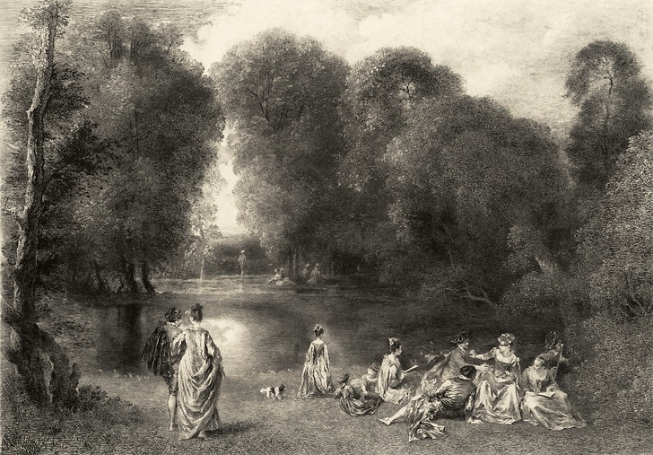 L'assemblée dans un parc - Jean-Antoine Watteau