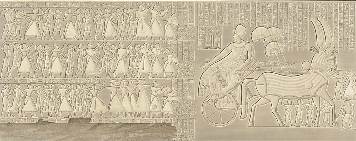 Bas-relief sculpté, péristyle du palais, Medinet-Abou