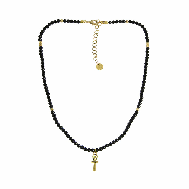 Collier Croix de Vie - Perles d'onyx