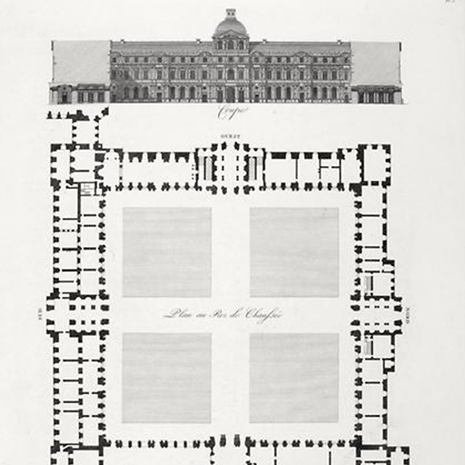 Plan, élévation et coupe du Louvre