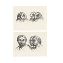Engraving Tawny Owl or Owl Heads