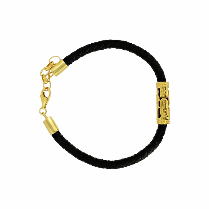 Bracelet en cuir avec sceau cylindre doré