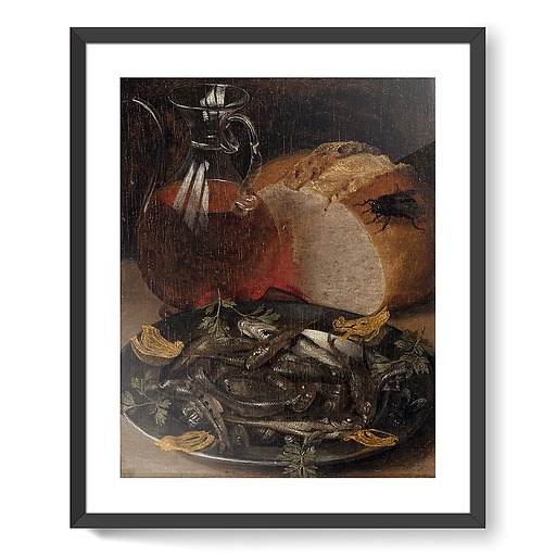 Nature morte au flacon de vin et aux poissons (affiches d'art encadrées)