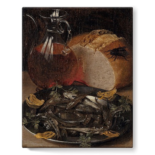 Nature morte au flacon de vin et aux poissons (toiles sur châssis)