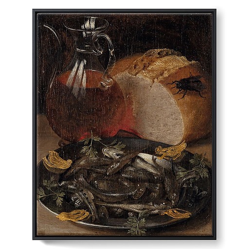 Nature morte au flacon de vin et aux poissons (toiles encadrées)