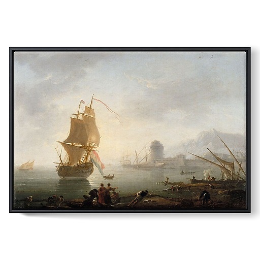 Navy, lunchtime, fishermen pulling a net (framed canvas)