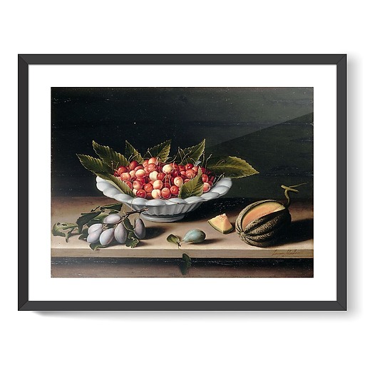 Coupe de cerises, prunes et melon (affiches d'art encadrées)