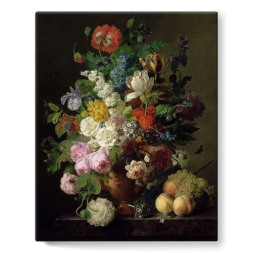 Vase de fleurs, raisins et pêches (toiles sur châssis)