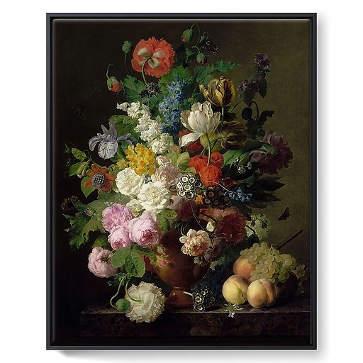 Vase de fleurs, raisins et pêches (toiles encadrées)