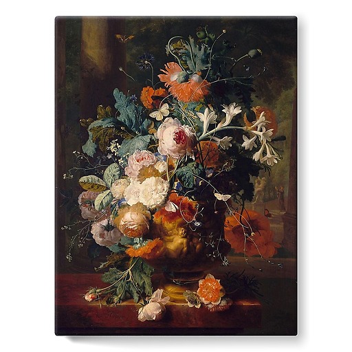 Vase of Flowers in a Park with Statue (stretched canvas)