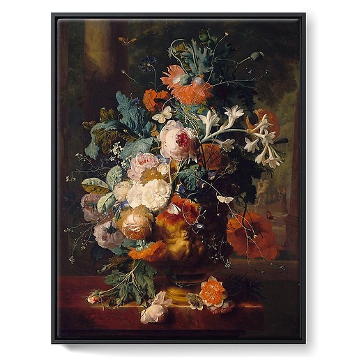 Vase of Flowers in a Park with Statue (framed canvas)