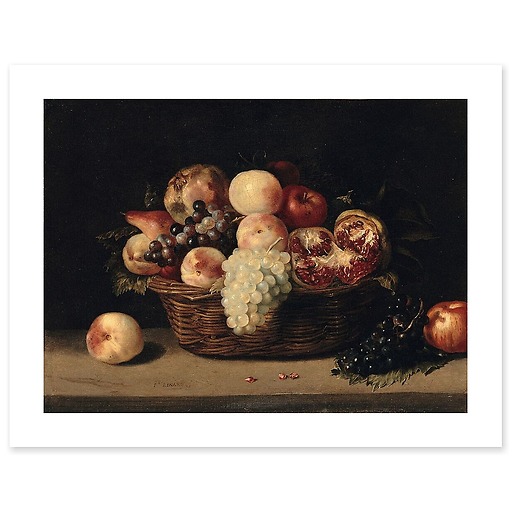 Panier de grenades, pêches et raisins (affiches d'art)