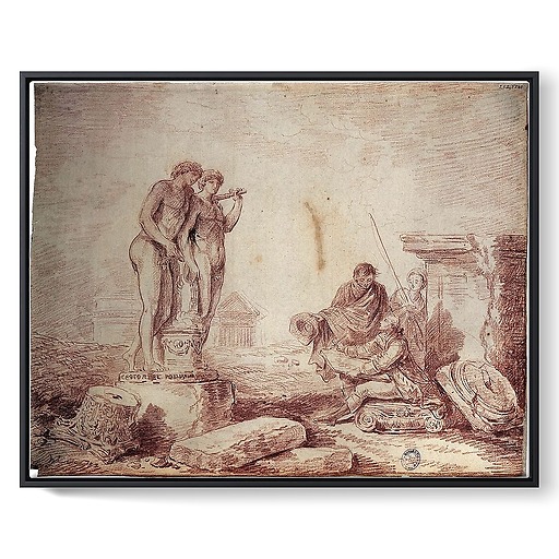 Hubert Robert by himself drawing (framed canvas)