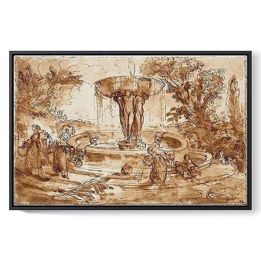 Femmes et enfants prês d'une fontaine, ornée d'une vasque (toiles encadrées)