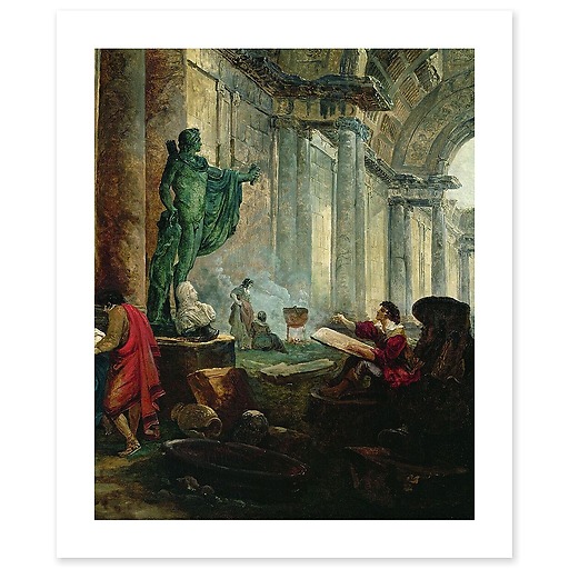 Imaginary view of the great gallery of the Louvre in ruins (art prints)