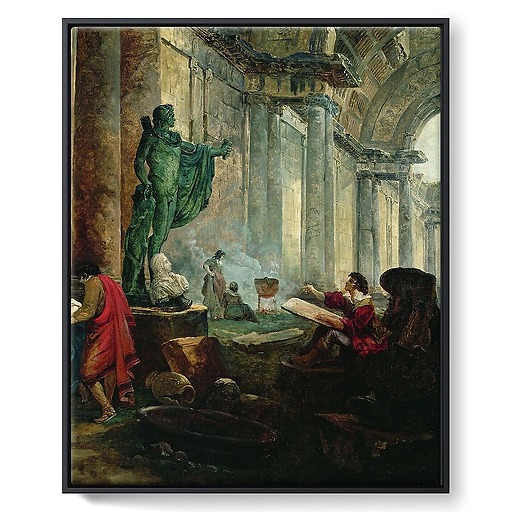 Imaginary view of the great gallery of the Louvre in ruins (framed canvas)