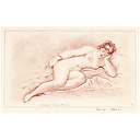 Naked woman lying on her side, leaning her face on her hand